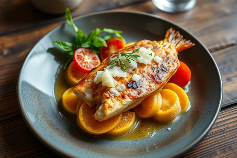 Hvitløk- og parmesanglasert orange roughy