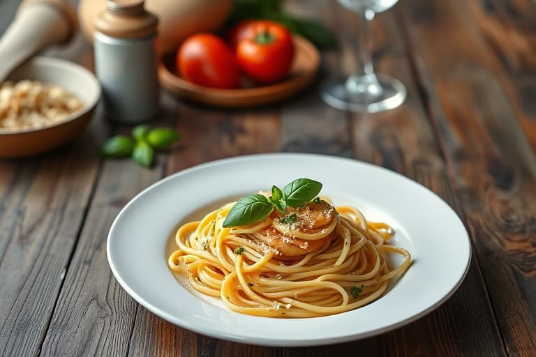 Spaghetti med hvitløk og basilikum