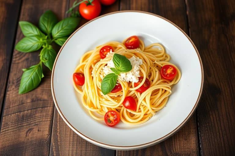 Sommerpasta med basilikum, tomater og ost