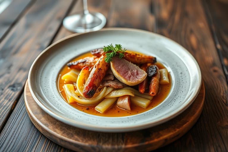 Kremete sennepsporsjoner med svinekjøtt