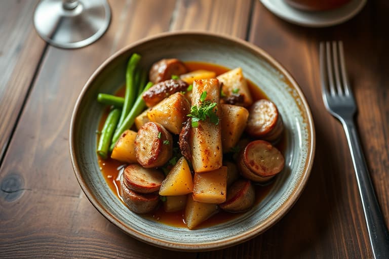 Stekepannebiff med svinekjøtt og poteter