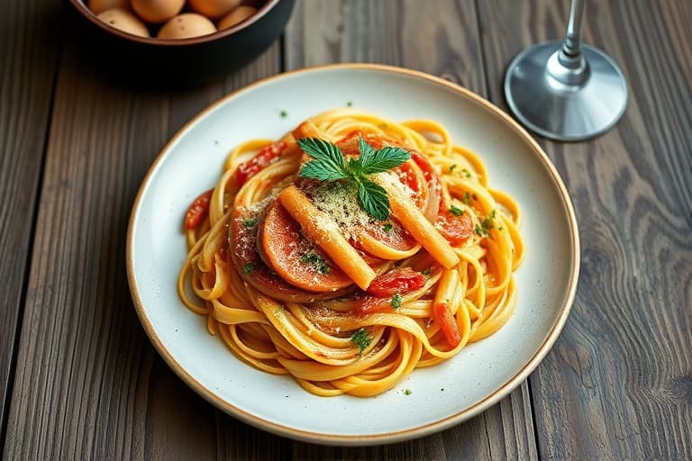 Penne Rosa med parmesan-krustet kylling