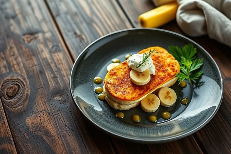Bananpannekaker med ananas og crème fraîche