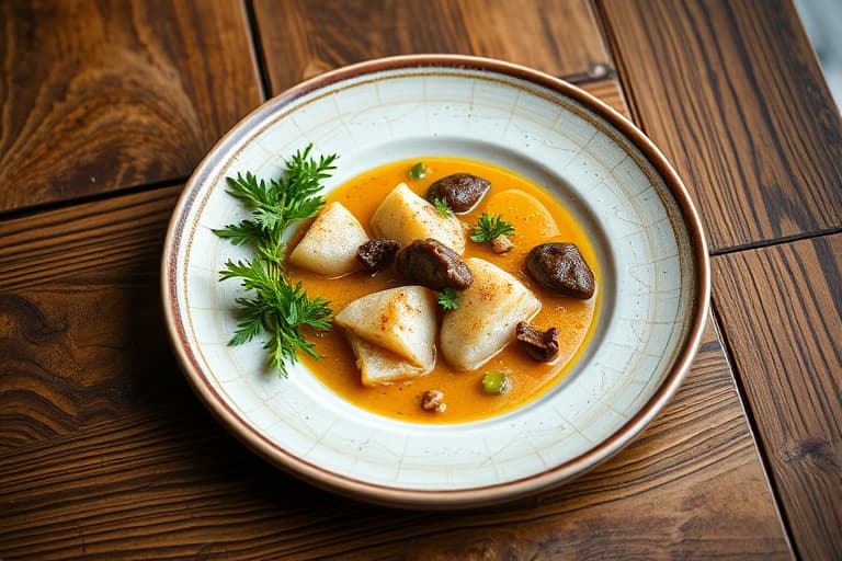 Safrankyllingbryst med ertepuré, erteskudd og mynte