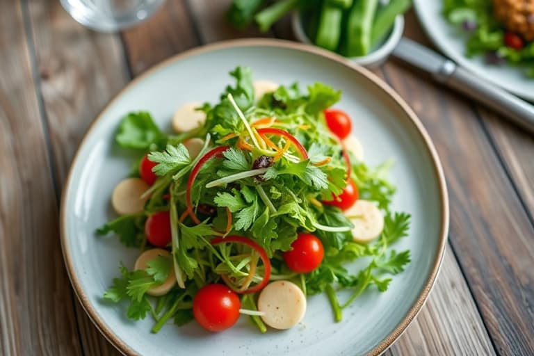 Vannkresse- og frisée-salat med grønt eple og sellerirot