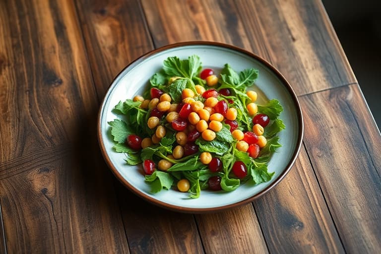 Salat med granateple, haricots verts, jícama og valnøtter