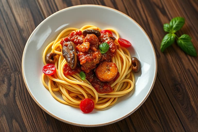 Pasta med kalvekjøtt, pølse og porcini-ragù