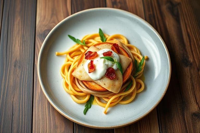 Kastanjepannekaker med bacon og crème fraîche