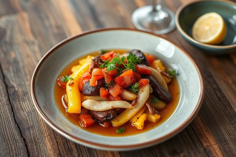 Vill-sopp, ovnsbakt rødbete og geitostsalat med løkpuré