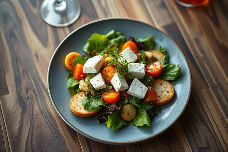 Grillet grønnsaksantipasto med urtet chèvre og crostini