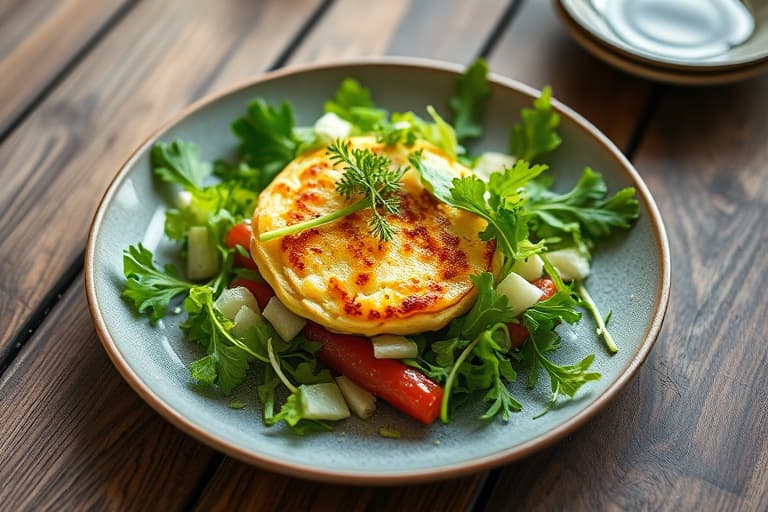 Geitost- og valnøttsouffléer med vannkresse- og frisée-salat