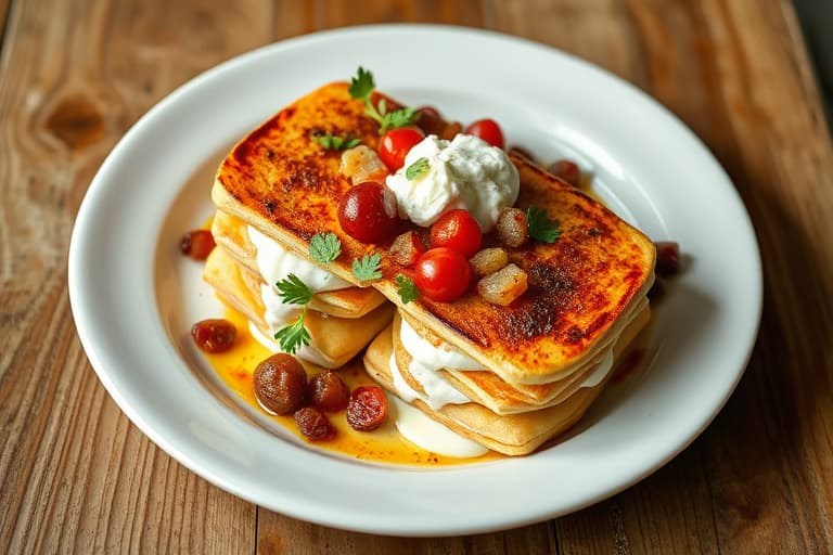 Jordbær-rabarbranapoleons med crème fraîche-is