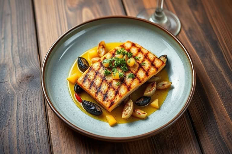 Mojo-marinerte kyllingfileter med grillede lilla poteter og salsa av mais og svarte bønner med grillet hvetetortilla