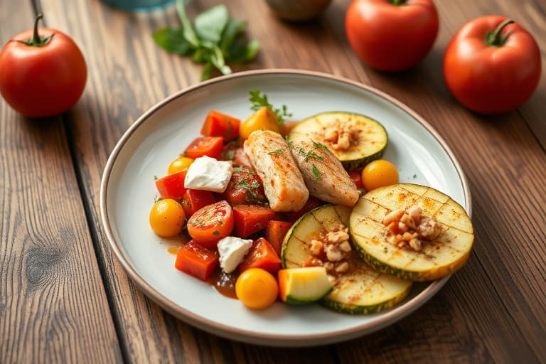 En fylt piknik: Tomater fylt med tunfisk og artisjokk, paprika fylt med fetaost og kikerter, zucchini fylt med nøtter og brunt sukker, og epler av typen Macintosh fylt med nøtter og brunt sukker.