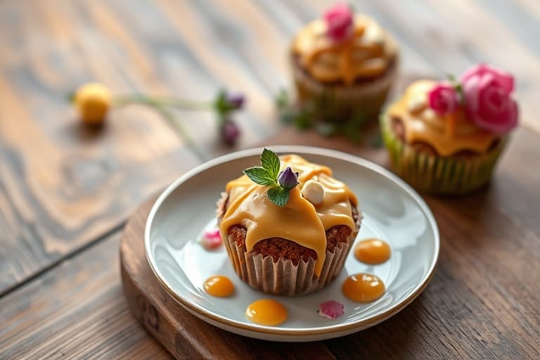 Vinneroppskrift: Mini kokosnøtt-cupcakes med valmuefrøbunn, muskatrosinfyll og persilleglasur med ristet kokos, linfrø- og valmuefrøtoffee, samt økologiske roser