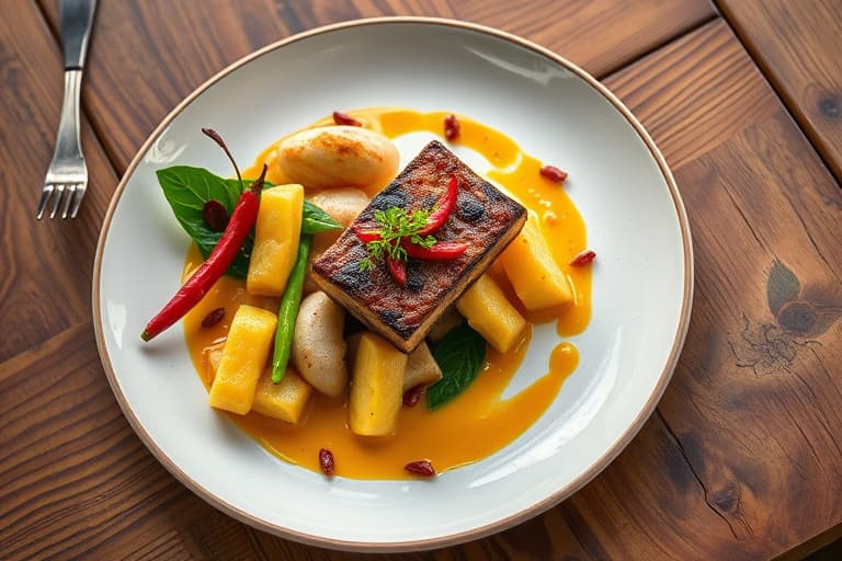 Stekt sjøtorsk fra Chile med artisjokk-, purre- og eddikreduksjon, servert med Yukon Gold-potetmos