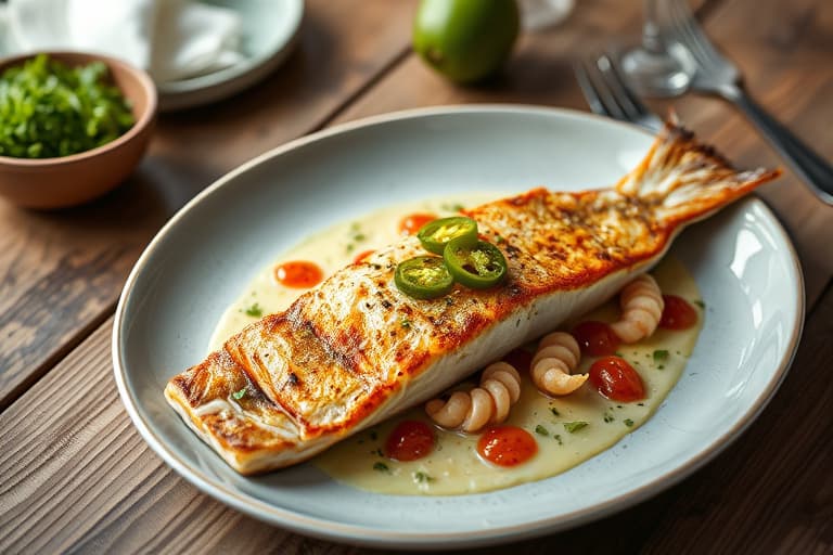 Grillet fisk med reker og jalapeñosmørsmør med mais