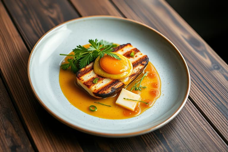 Louisiana-grillede reker med cheddarost og poblano-grøtkaker, rouille og peppergelé