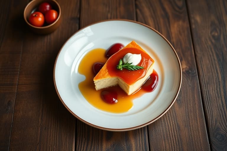 Oranseduftende nederlandsk babypannekake med jordbær-myntekompote og blodappelsinlønnesirup