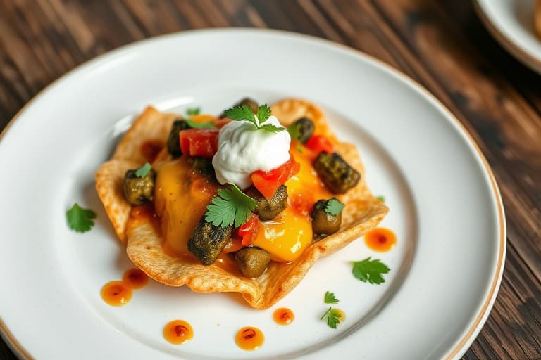 Nachos på grillen med tomatillo-poblano-salsa, røkt tomatrelish og grønn løk crème fraîche