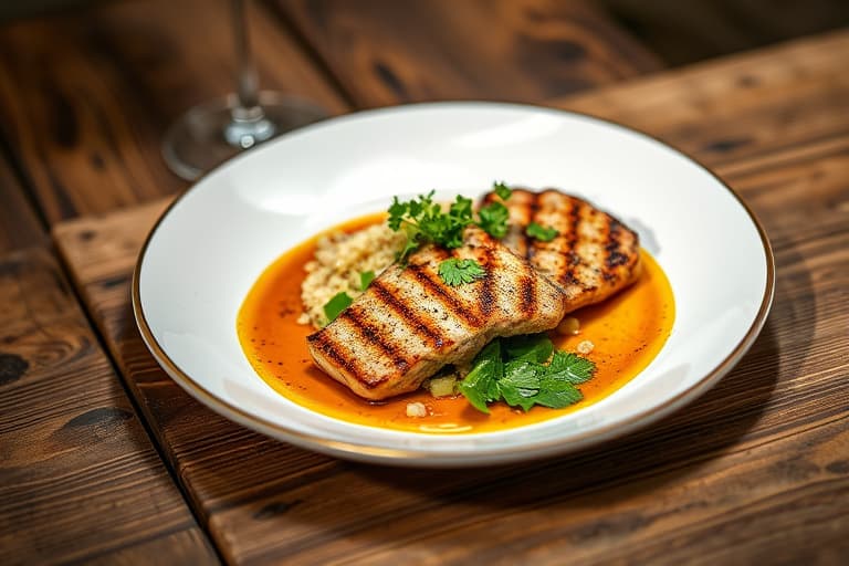 Grillet flankestek med grillede champagne-druer og en salat av bitre grønnsaker og blåmuggost