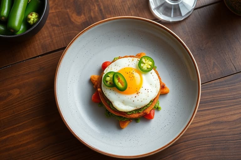 Egg- og pølsesmørbrød med syltet jalapeño