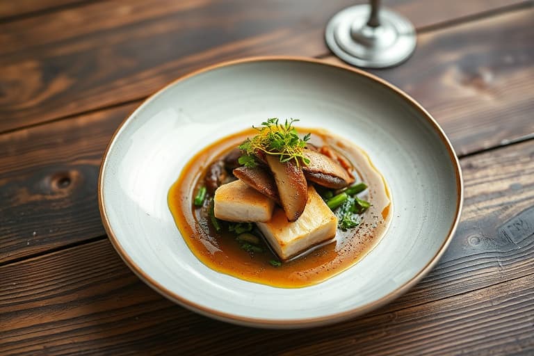 Kamskjell og shiitakesopp med ertepuré