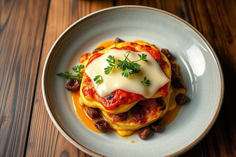 Bokhvete-omelett med skinke, Gruyère og karamelliserte løk