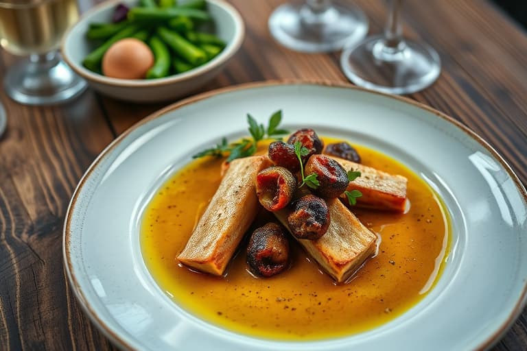 Kyllingbryst og reker med provençalske urter i en kremet pistasj- og dijonsaus