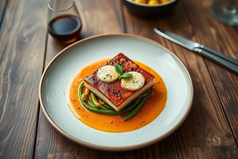 Stekte kamskjell med en krydret puré av Piquillo-pepper