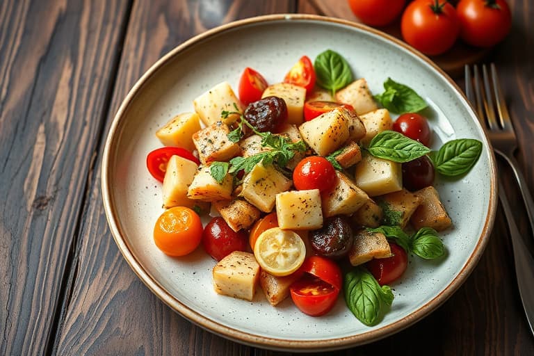 Enkel brine-kyllingbryst med siciliansk glasur og Puttanesca-inspirert Panzanella