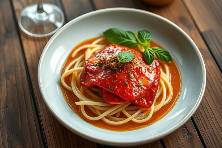 Klar tomatsuppe med urtecrêpes