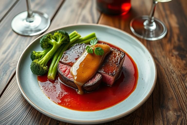 Chateaubriand for 2 i 30 minutter: Tournedos med soppkapsler og rødvinsaus, servert med dampede broccolistenger