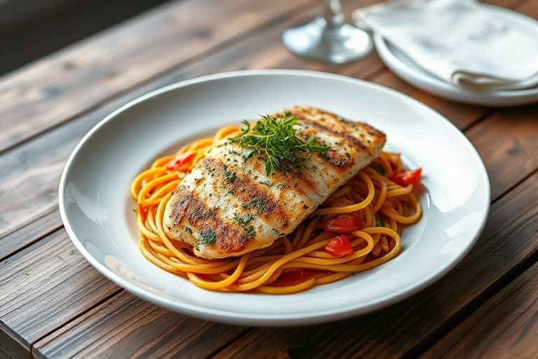 Herb Crusted Chicken Paillard med honning-lemongrassglasur, gulrot- og potetspaghetti