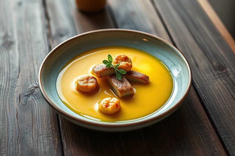 Prikkete smørbønner og landskink i sitronvelouté