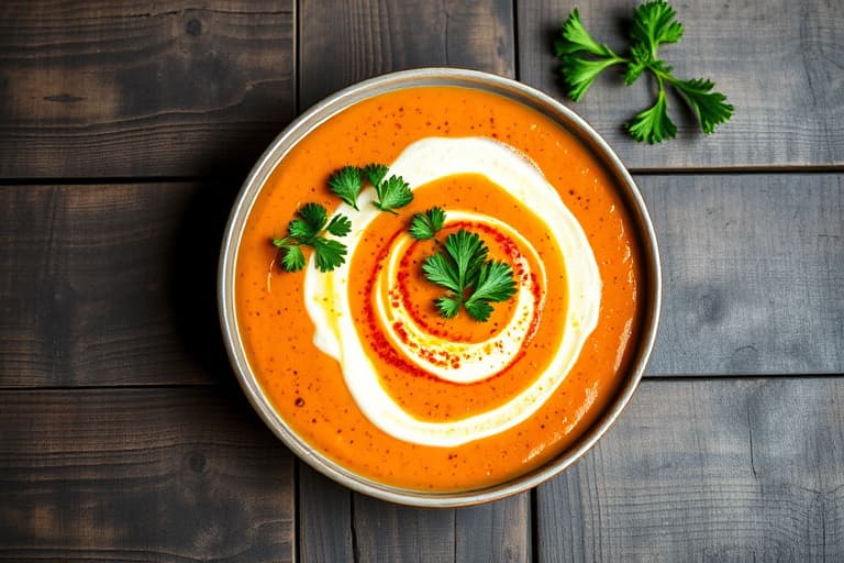 Kokos- og tomatsgazpacho med koriander – mynte-marinerte reker