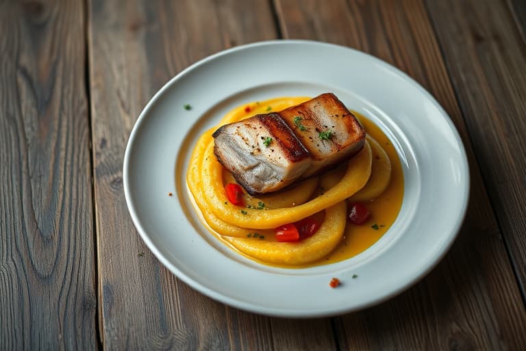 Røkt laks med svart pepper og ingefær på sellerirotpuré