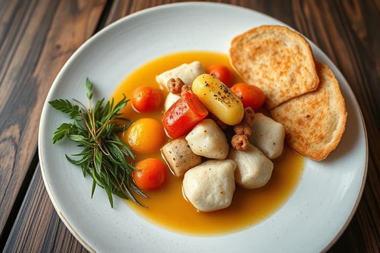 Soppkonsommé med moreller og småkaker i form av hatter