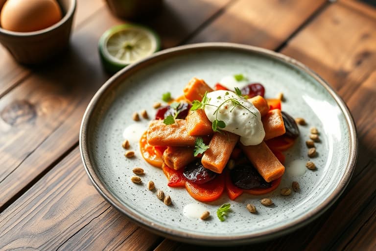 Røstede rotgrønnsaker med krydrede pepitas og horseradish crème fraîche