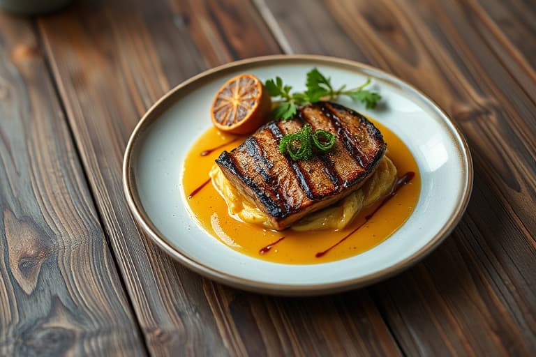 Panestekt rattlesnake på brasede purre med sitron-kapersaus og sesongens grønnsaker