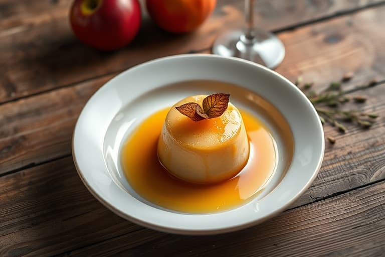 Vaniljepudding med glasert appelsin, appelsin-kardemomme-makroner og appelsinsabayon