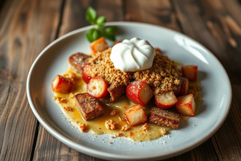Blanding av bær med crème fraîche og crumble