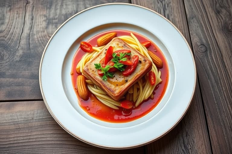 Stekt chilensk havabbor med potet- og pastinakkbrandade, servert med piquillo-peppersaus med safran