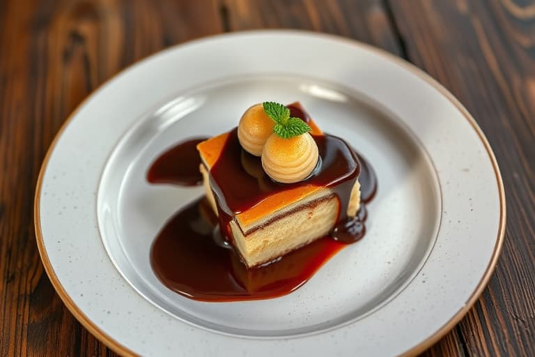 Hasselnøttlagkake med espressobutterkrem, sjokolade- og Frangelico-ganache, samt ristet og gullbelagt hasselnøtt.