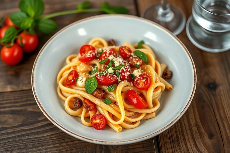 Confit av hvite bønner med ovnsbakte tomater og orecchiette Fagioli all'Uccelletto