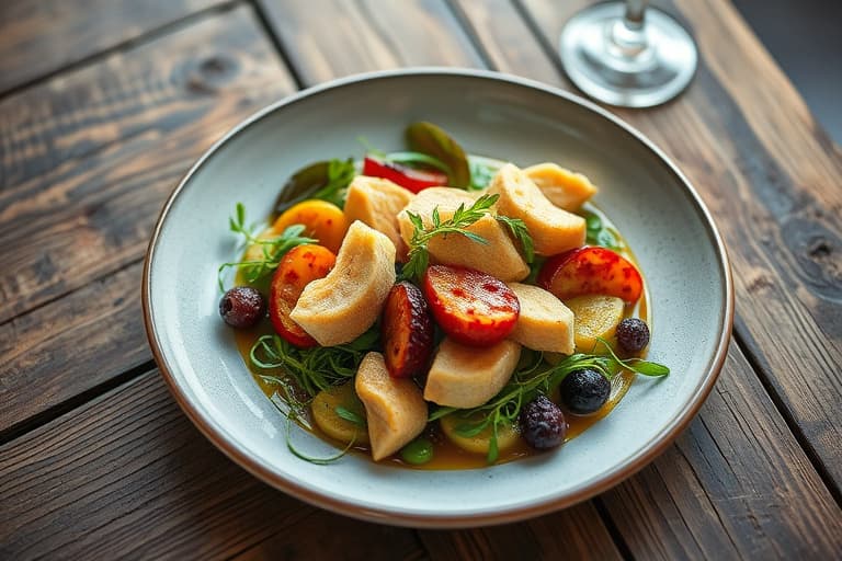 Fyllt svinekotelett med tre- løk- og kirsebærsyltetøy, servert med smørdampede grønne bønner