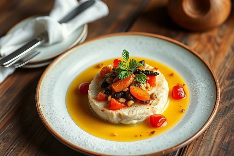 Irsk havregrøt brulée med tørket frukt og nøtter, servert med lønnesirupkrem