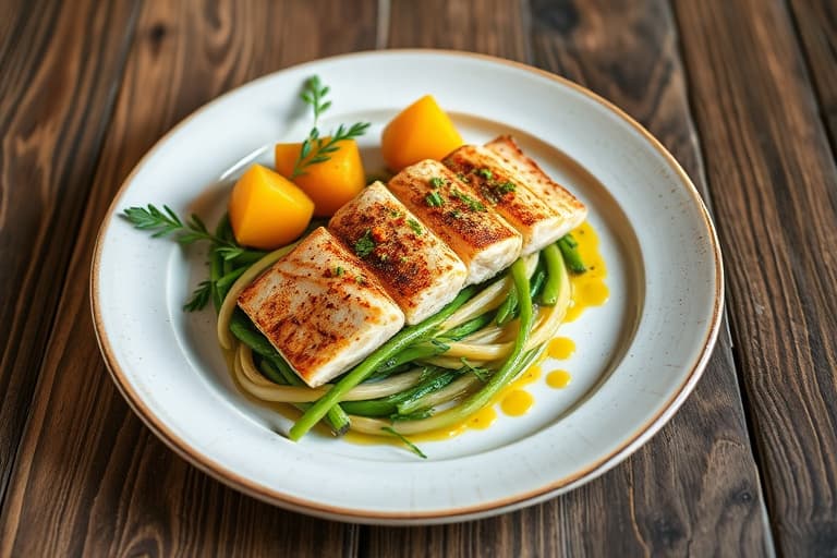 Herbgrillet Alaskahavabbor med fennikelfrukt, nicoise-oliven, søt paprika og Yukon Gold-poteter