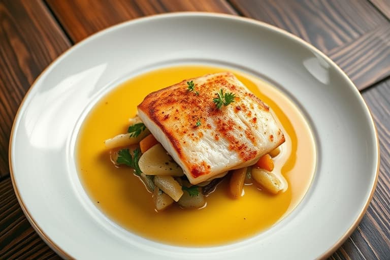 Red Snapper "Art Deco": Florida-gresshummer, lilla poteter og sylteagurkede rosa løk i en key lime-saus