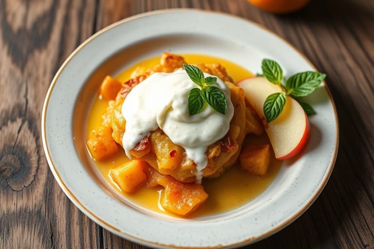 Potetpannekaker med grove Granny Smith-epler og kanelkrem med crème fraîche